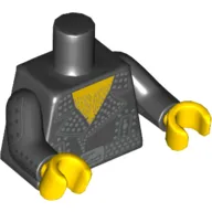 Torso Leather Jacket with Silver Studs and Buckle, Hairy Chest Print, Black Arms with Silver Studs Print, Yellow Hands