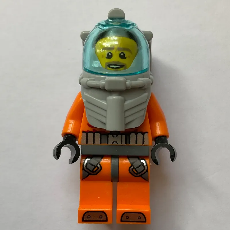 Diver, Man, Orange Wetsuit, Diving Helmet with Visor, Beard