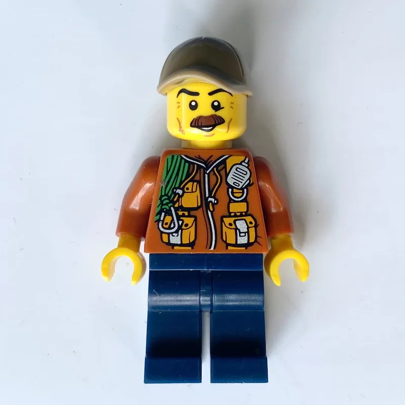 Explorer, Jacket with Pouches, Radio, and Rope, Dark Tan Cap, Moustache