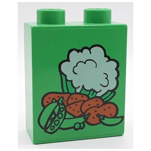 Duplo Brick 1 x 2 x 2 with Cauliflower, Peas and Potatoes Print