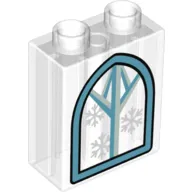 Duplo Brick 1 x 2 x 2 with Bottom Tube with Windows and Snowflakes Print
