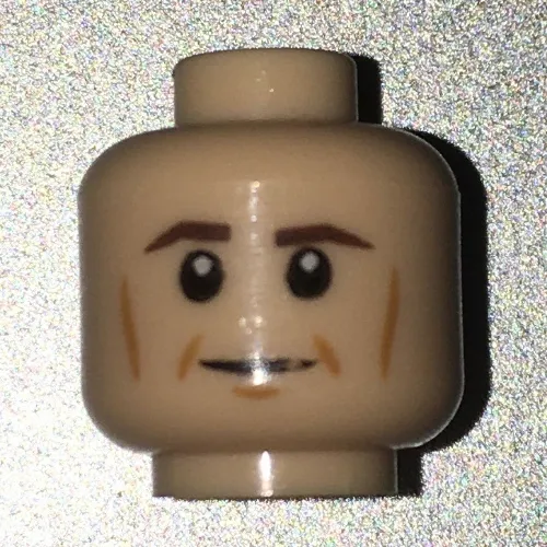 Minifig Head Rebel Trooper / Cook, Brown Eyebrows, Light Brown Cheek Lines Print [Blocked Open Stud]