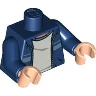 Torso Jacket with Stripe over Gray Shirt Print, Dark Blue Arms, Light Nougat Hands