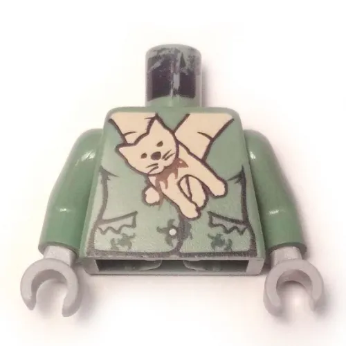 Torso Jacket with Cat Scarf Print (Professor Snape Boggart), Sand Green Arms, Light Bluish Gray Hands