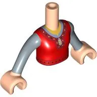 Minidoll Torso Girl with Red Tunic, Bright Light Orange Shirt, Sand Blue Arms and Light Nougat Hands