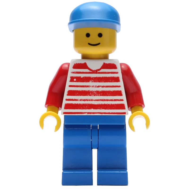 Man, Red and White Striped Shirt, Blue Legs, Blue Cap