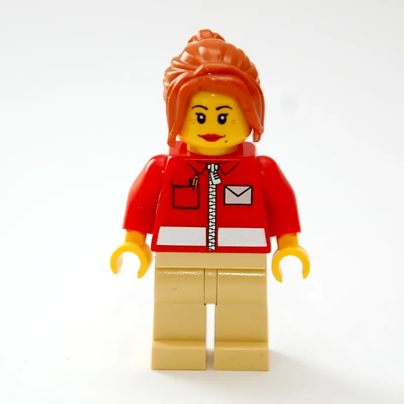Postal Worker, Woman, Red Jacket with Zipper and Letter Logo, Dark Orange Hair