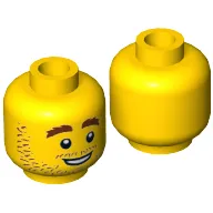 Minifig Head Plumber Joe, Stubble, Brown Eyebrows, White Pupils, Open Smile Print [Hollow Stud]