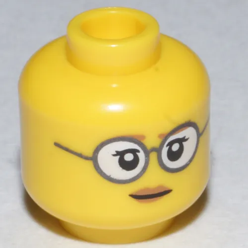 Minifig Head Paleontologist, Glasses with Gray Frames and White Lenses, Eyelashes, Pale Brown Lips Print