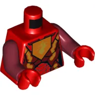 Torso Armor with Dark Red and Orange Plates, Orange Hexagon with Dragon Head Print, Dark Red Arms, Red Hands
