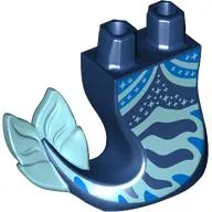 Tail, Mermaid Curved Right with Bright Light Blue/Blue Shapes/Stars, Light Aqua Fins print