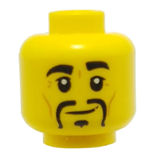 Minifig Head Ray, Eyebrows, Goatee, Crooked Smile / Gray Headband, Scared Print