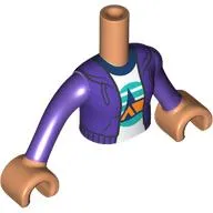 Minidoll Torso Girl with Dark Purple Jacket, Orange Tent, Dark Blue Trees, Dark Turquoise Sky, Ground Print, Nougat arms and Hands
