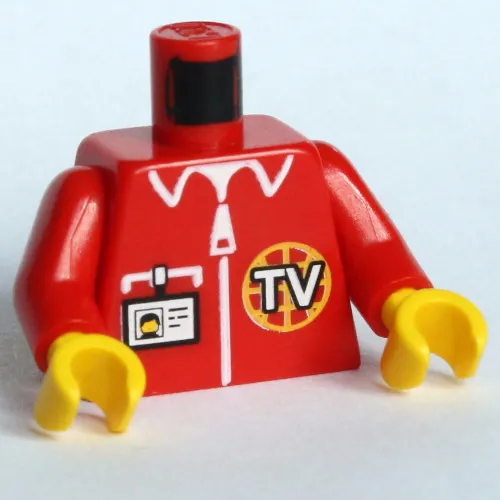 Torso Jacket with TV Logo, Zipper and ID Badge / LEGO Logo on Back Print, Red Arms, Yellow Hands