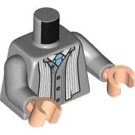 Torso, Buttoned Sweater, White Shirt, Bright Light Blue Tie, White Scarf print, Light Bluish Gray Arms, Light Nougat Hands