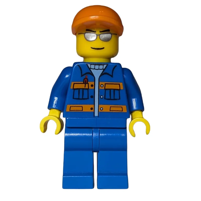 Ground Crew, Blue Jumpsuit with Orange Stripes and Pockets, Orange Cap, Silver Sunglasses