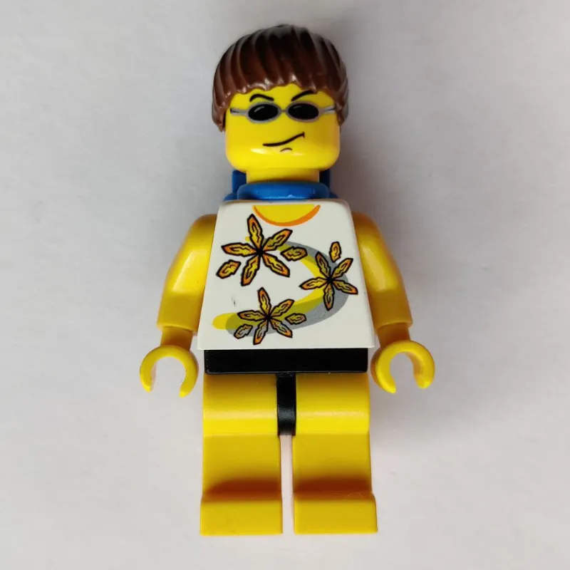 Woman, White Tank Top with Flowers, Yellow Legs, Brown Hair, Airtanks, Sunglasses