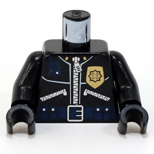 Torso Police Leather Jacket, Gold Badge, Radio, Ammo Belt / 'Police' on Back Print, Black Arms and Hands