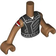 Minidoll Torso Boy with Black Jackets, Straps, belts, Rivets, Heart Tattoo Print, Medium Nougat Arms and Hands