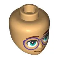 Minidoll Head, Dark Tan Eyebrows, Dark Purple Glasses, Bright Light Blue Eyes