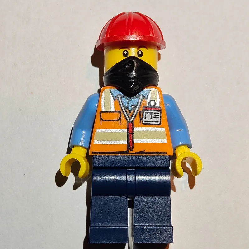Construction Worker - Orange Torso, Dark Blue Legs, Red Helmet, Black Bandana