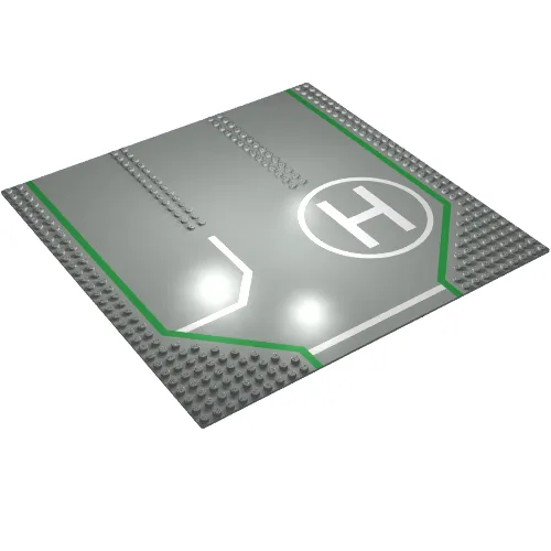 Baseplate 32 x 32 with 9-Stud Straight, 3-Lanes and Helicopter Pad Print