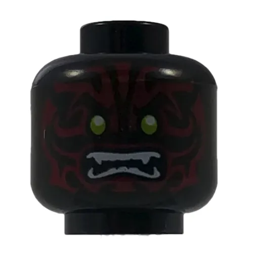Minifig Head Scout / Swordsman, Lime Eyes, White Fangs and Dark Red Face Decorations Print [Hollow Stud]