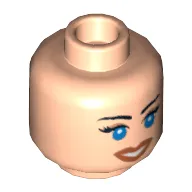Minifig Head Marion Ravenwood, Dual Sided Blue Eyes with Brown Eyebrows Scared / Smiling Print [Blocked Open Stud]
