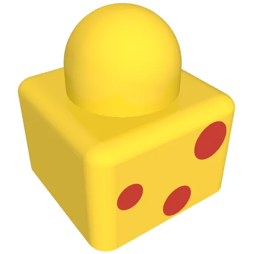 Primo Brick 1 x 1 x 1 with Three Red Dots and Duplo Logo Print