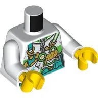 Torso, Dark Turquoise Dungarees, White Dragon with Green Eyes, Gold Nose Print, White Arms, Yellow Hands