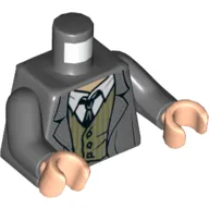 Torso Jacket with Olive Vest, White Shirt and Tie Print (Argus Filch), Dark Bluish Gray Arms, Light Nougat Hands