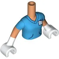 Minidoll Torso Girl with Dark Turquoise Dungarees, Orange Tent, Dark Blue Trees, Dark Turquoise Sky, Ground Print, Nougat Arms and Hands