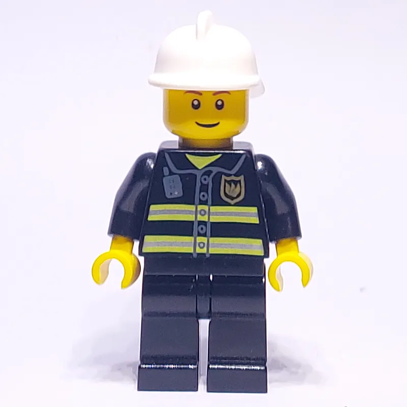 Fireman, Black Fire Jacket with Radio and Badge, White Helmet, Reddish Brown Eyebrows (3626c Head)