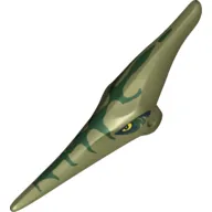 Animal Body Part, Dinosaur, Pteranodon Head with Eyes and Dark Green Stripes Print