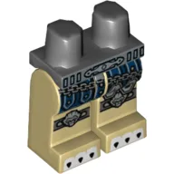 Hips and Tan Legs with Dark Blue Loincloth, Silver Chain, Trinkets, Lion Knee Pads and White Claws Print