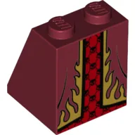 Brick Sloped 65° 2 x 2 x 2 with Robes with Gold Flames Trim over Red Dress with Black Skulls Print