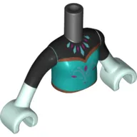 Minidoll Torso Girl with Dark Turquoise Dress Black Shirt, Light Aqua Hands Print