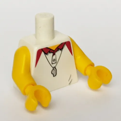 Torso Polo Shirt with Red Collar and Silver Whistle Print, Yellow Arms and Hands