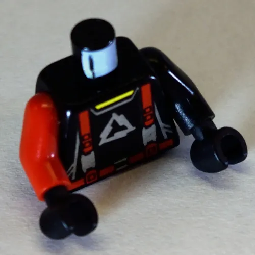 Torso, Odd Arms, Jumpsuit with Arctic Logo and Red Straps Print, Left Black Arm, Right Red Arm, Black Hands