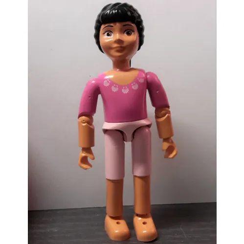 Belville Figure Articulated Elbows, Child, Female, Black Hair, Pink Short Pants, Dark Pink Top with Shells Print