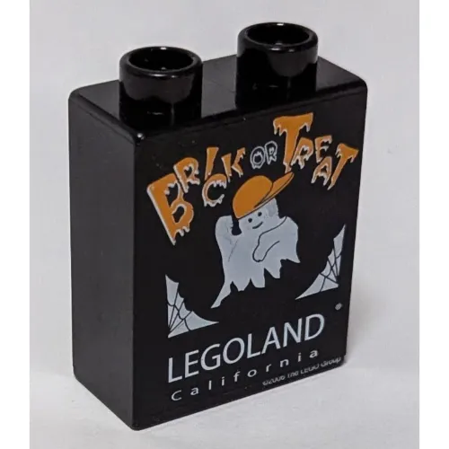 Duplo Brick 1 x 2 x 2 with Halloween 2006 Brick or Treat Print (Legoland Logo)