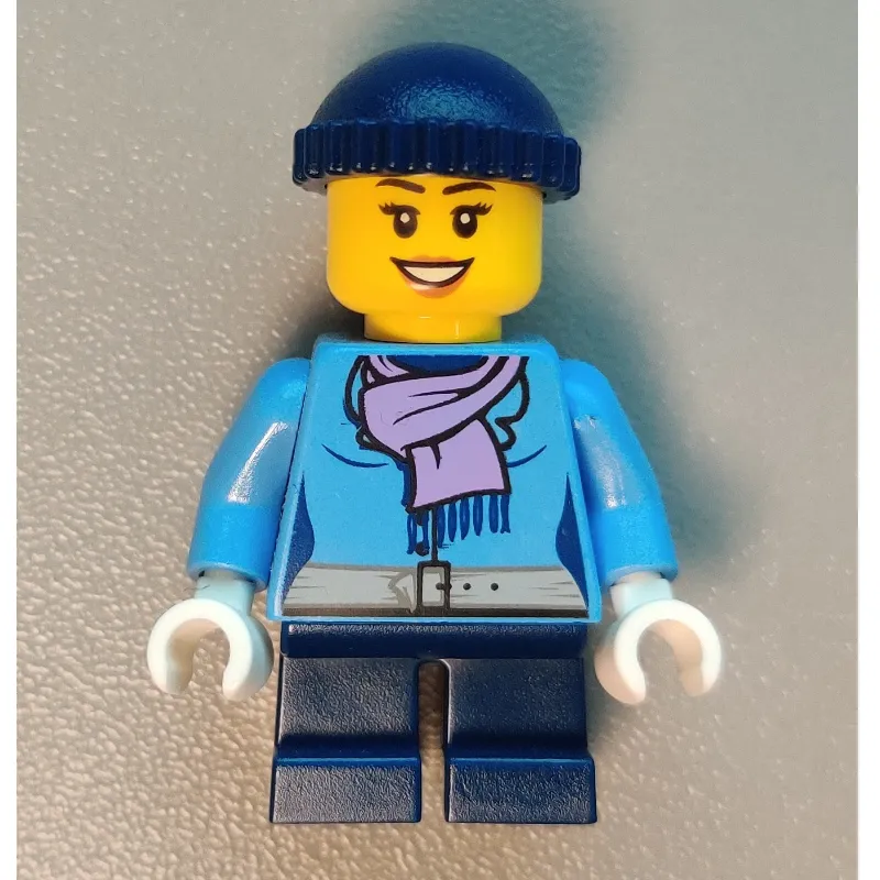 Girl, Medium Blue Jacket with Medium Lavender Scarf, Short Dark Blue Legs, Dark Blue Hat