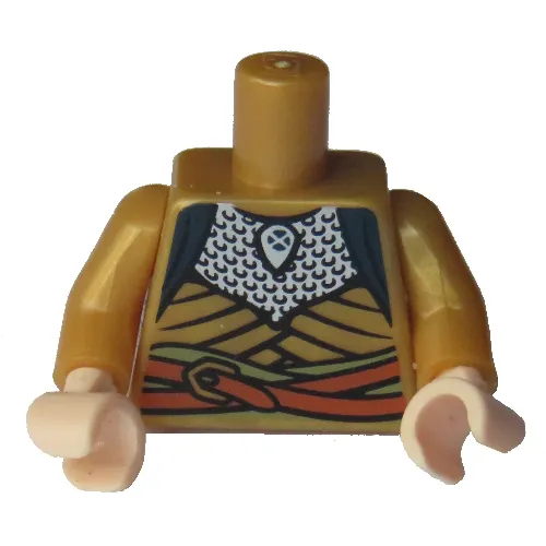 Torso Robe with Silver Scale Mail and Orange Belt Print, Pearl Gold Arms, Light Nougat Hands