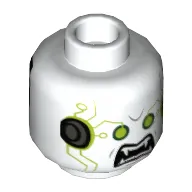 Minifig Head Berserker, Dual Sided, Lime Eyes, Angry Mouth with Fangs, Black Plates on Back Print [Hollow Stud]