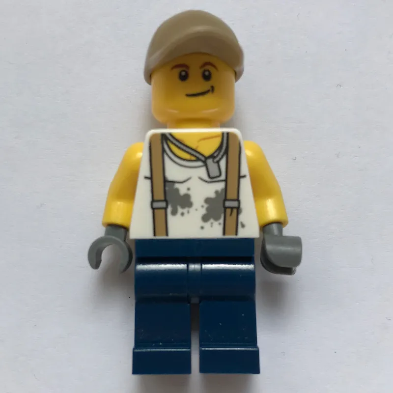 Mechanic, Dirty White Shirt with Suspenders, Dark Blue Legs, Dark Tan Cap