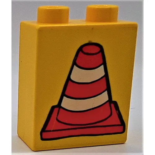 Duplo Brick 1 x 2 x 2 with Construction Cone 2 Print