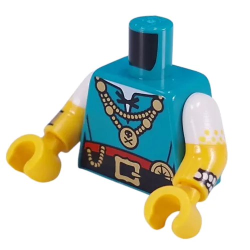 Torso, Dual Molded Arms with Gold Chains, Skull, And Bones Pendant, Black Belt, Gold Compass, Chains, Bracelet, Pearl Bracelet print, White Sleeves Pattern, Yellow Arms and Hands