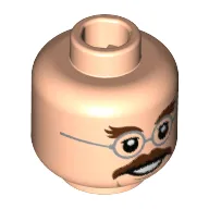 Minifig Head Filius Flitwick, Round Silver Glasses, Dark Brown Bushy Eyebrows and Mustache Print