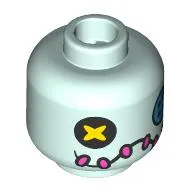 Minifig Head Scrump, Black/Dark Turquoise Button for Eyes, Black Mouth with Dark Pink Stitches