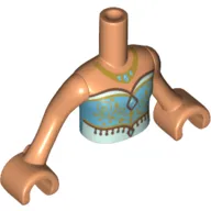 Minidoll Torso Girl with Bright Blue Dress, Diamond Hanger, Gold Trim, Gold Necklace Print, Nougat Arms and Hands